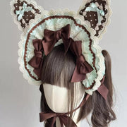 Bunny Bow Lolita Bonnet & KC Headband – Latte or Yellow-Pink