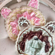 Bunny Bow Lolita Bonnet & KC Headband – Latte or Yellow-Pink