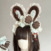 Bunny Bow Lolita Bonnet & KC Headband – Latte or Yellow-Pink