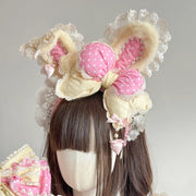 Bunny Bow Lolita Bonnet & KC Headband – Latte or Yellow-Pink