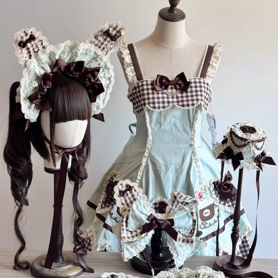 Cupcake Mint & Coffee Bunny Ear Lolita Bonnet