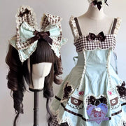 Mint & Coffee Cupcake Lolita Bunny Ear Bonnet [MAID]