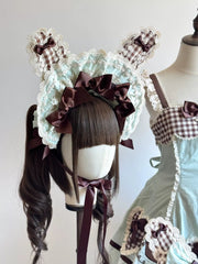 Mint & Coffee Cupcake Lolita Bunny Ear Bonnet [MAID]