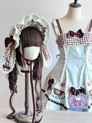 Mint & Coffee Cupcake Lolita Bunny Ear Bonnet [MAID]