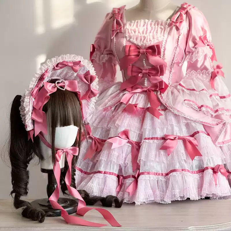 Dupioni Silk Cake Lolita Bonnet Set [MAID], Customizable