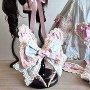 Blue & Pink Plaid Cupcake Lolita Bunny Bonnet [MAID]