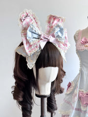 Blue & Pink Plaid Cupcake Lolita Bunny Bonnet [MAID]