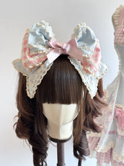 Blue & Pink Plaid Cupcake Lolita Bunny Bonnet [MAID]