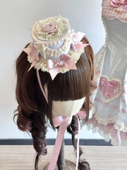 Blue & Pink Plaid Cupcake Lolita Bunny Bonnet [MAID]