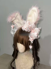 Polka Dot Bow Lolita KC Headband with Detachable Bunny Ears
