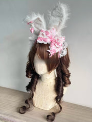 Polka Dot Bow Lolita KC Headband with Detachable Bunny Ears