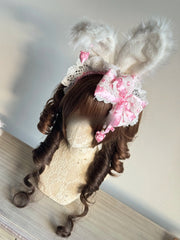 Polka Dot Bow Lolita KC Headband with Detachable Bunny Ears