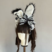 Polka Dot Bow Lolita KC Headband with Detachable Bunny Ears