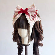 Pink & Red Plaid Cupcake Lolita Bunny Bonnet Set [MAID]