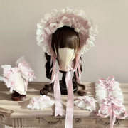 Christmas Bridal Lace Lolita Bonnet – Light Pink, Clearance