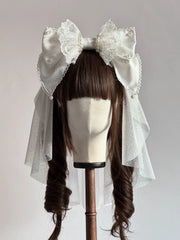 Pearl Lace Bow Lolita KC Headband, Customizable