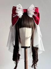 Pearl Lace Bow Lolita KC Headband, Customizable
