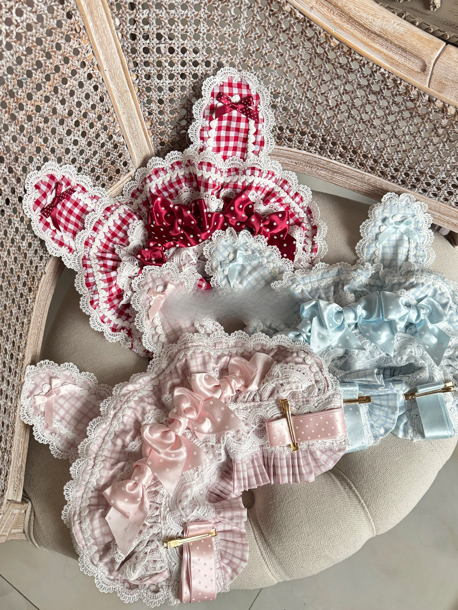 Plaid Bunny Ear Lolita Bonnet, 2-Way Wear