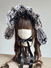 Plaid Bunny Ear Lolita Bonnet, 2-Way Wear
