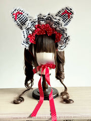 Plaid Bunny Ear Lolita Bonnet, 2-Way Wear