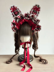 Plaid Bunny Ear Lolita Bonnet, 2-Way Wear