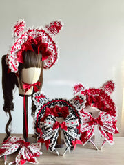 Strawberry Print Polka Dot Lolita Bonnet & KC Headband