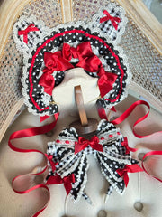 Strawberry Print Polka Dot Lolita Bonnet & KC Headband
