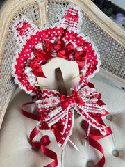 Strawberry Print Polka Dot Lolita Bonnet & KC Headband