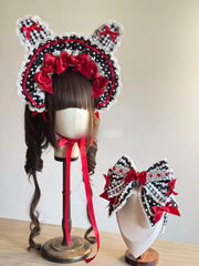 Strawberry Print Polka Dot Lolita Bonnet & KC Headband