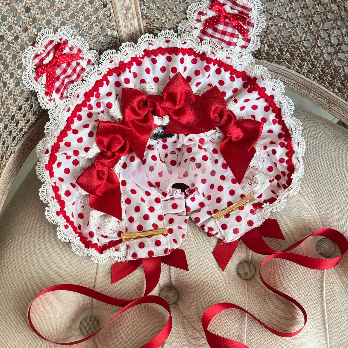 Strawberry Print Polka Dot Lolita Bonnet & KC Headband