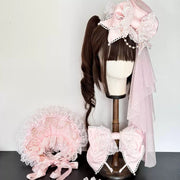 Sea of Dreams Lolita Bonnet Set – Pink & White, Customizable