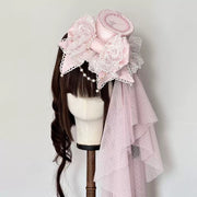 Sea of Dreams Lolita Bonnet Set – Pink & White, Customizable