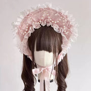 Sea of Dreams Lolita Bonnet Set – Pink & White, Customizable