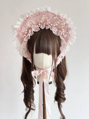 Sea of Dreams Lolita Bonnet Set – Pink & White, Customizable