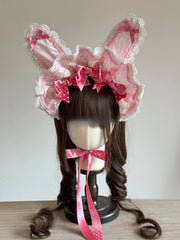 Cotton Bunny Ear Lolita Bonnet with Bow – Customizable