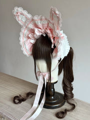Cotton Bunny Ear Lolita Bonnet with Bow – Customizable