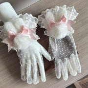 Plush Bunny-Ear Polka Dot Sleeves
