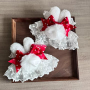 Plush Bunny-Ear Polka Dot Sleeves