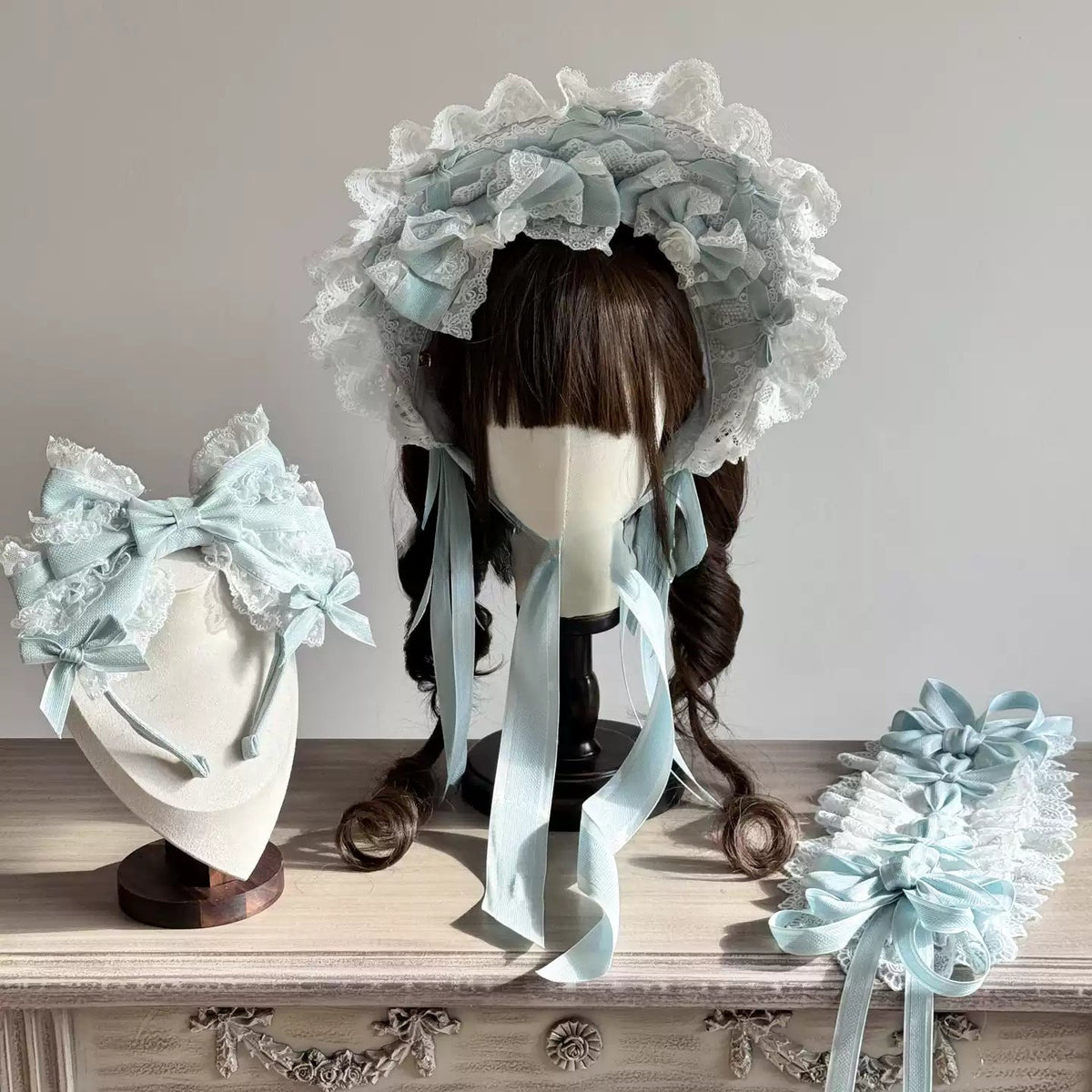 Christmas Bridal Lace Bow Lolita Bonnet Set – Clearance