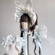 Laura's Doll Bunny Ear Bonnet, KC & Sleeves — Blue & White