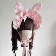 Laura's Doll Bunny Ear Bonnet, KC & Sleeves — Light Pink