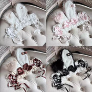 Plush Bunny Ear Headband — Imported Ribbon Polka Dot Bow