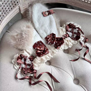 Plush Bunny Ear Headband — Imported Ribbon Polka Dot Bow