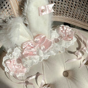 Plush Bunny Ear Headband — Imported Ribbon Polka Dot Bow