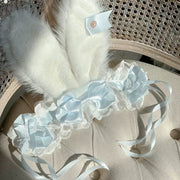 Plush Bunny Ear Headband — Imported Ribbon Polka Dot Bow