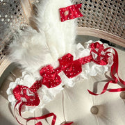 Plush Bunny Ear Headband — Imported Ribbon Polka Dot Bow