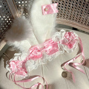 Plush Bunny Ear Headband — Imported Ribbon Polka Dot Bow