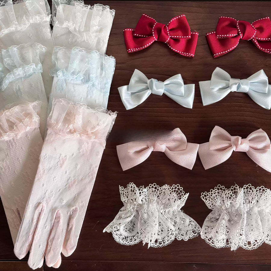 Christmas Color-Block Gloves with Bow