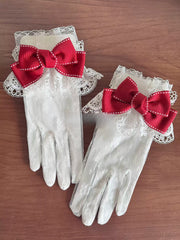 Christmas Color-Block Gloves with Bow