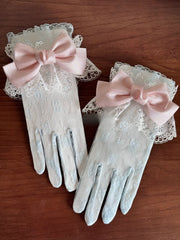 Christmas Color-Block Gloves with Bow